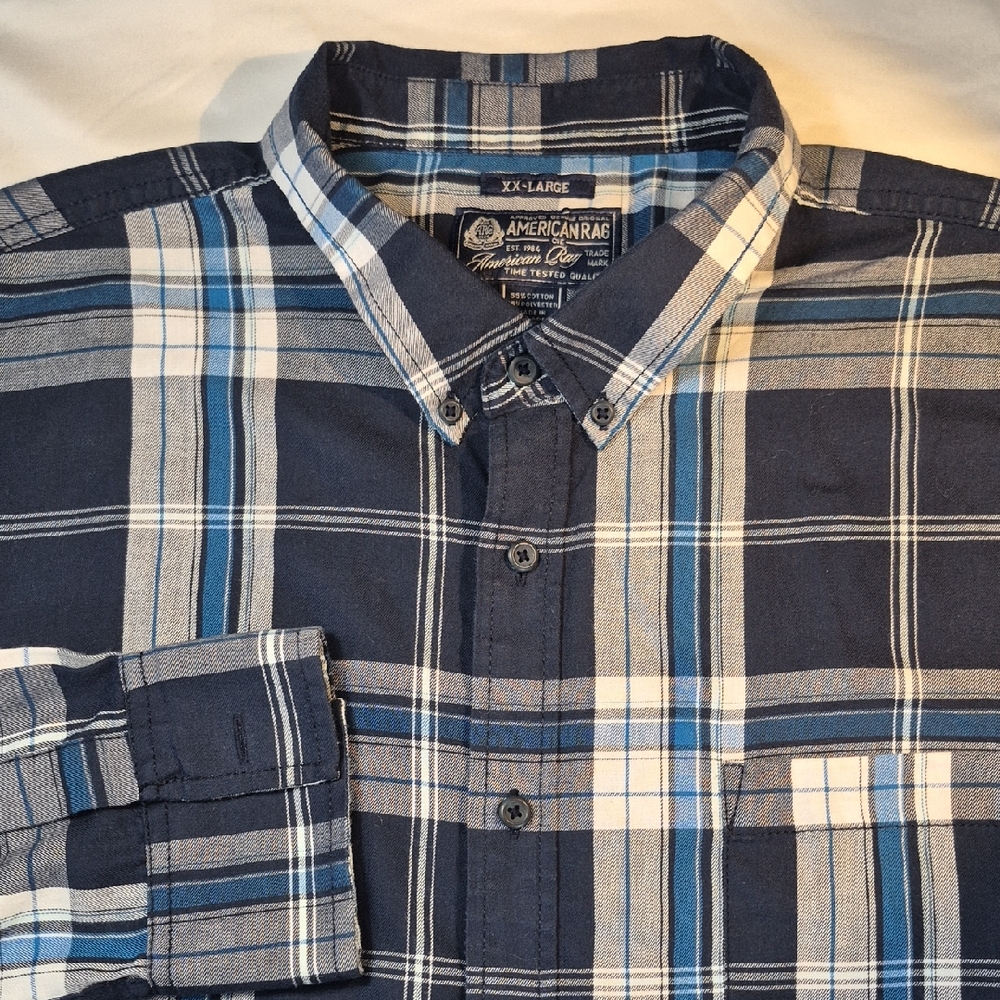 American Rag Men's Navy and White Plaid Shirt